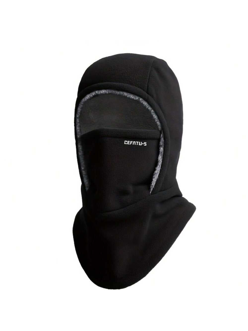 A DEFATU . S Winter Hood Mask with Integrated Neck Warmer and Ear Protection, Thickened Windproof Outdoor Headgear for Cycling, Running, Skiing, Fishing, Unisex, Machine Washable, Polyester, Black - Ideal for Thanksgiving, Christmas, New Year