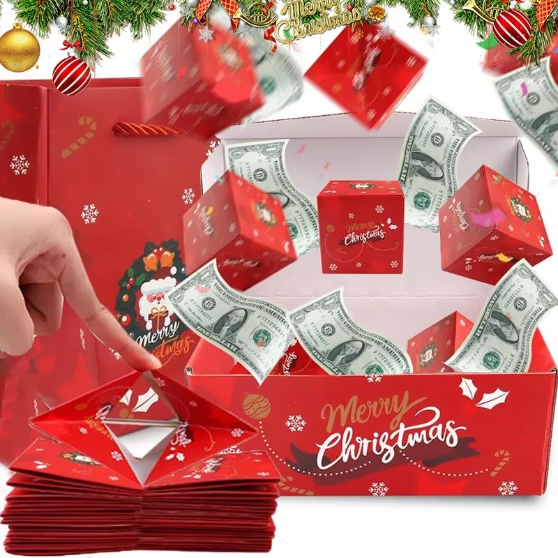 Christmas Gift Box Diy Folding Paper Boxs Money Pop up Birthday Wedding Surprise Bounce Boxs Explosion Red Envelope Gift Box Set